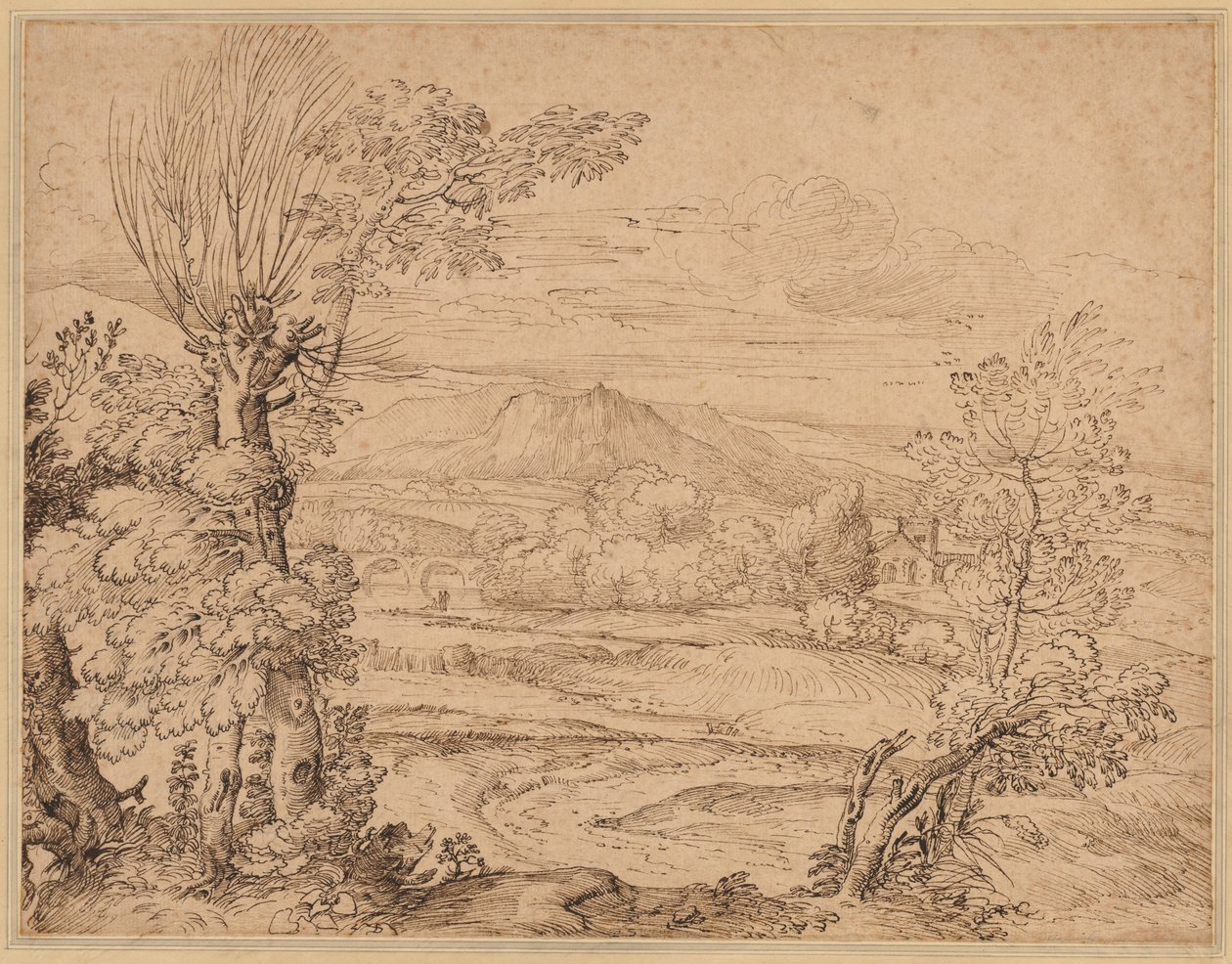 Landschap met een rivier en aquaduct door Giovanni Francesco Grimaldi
