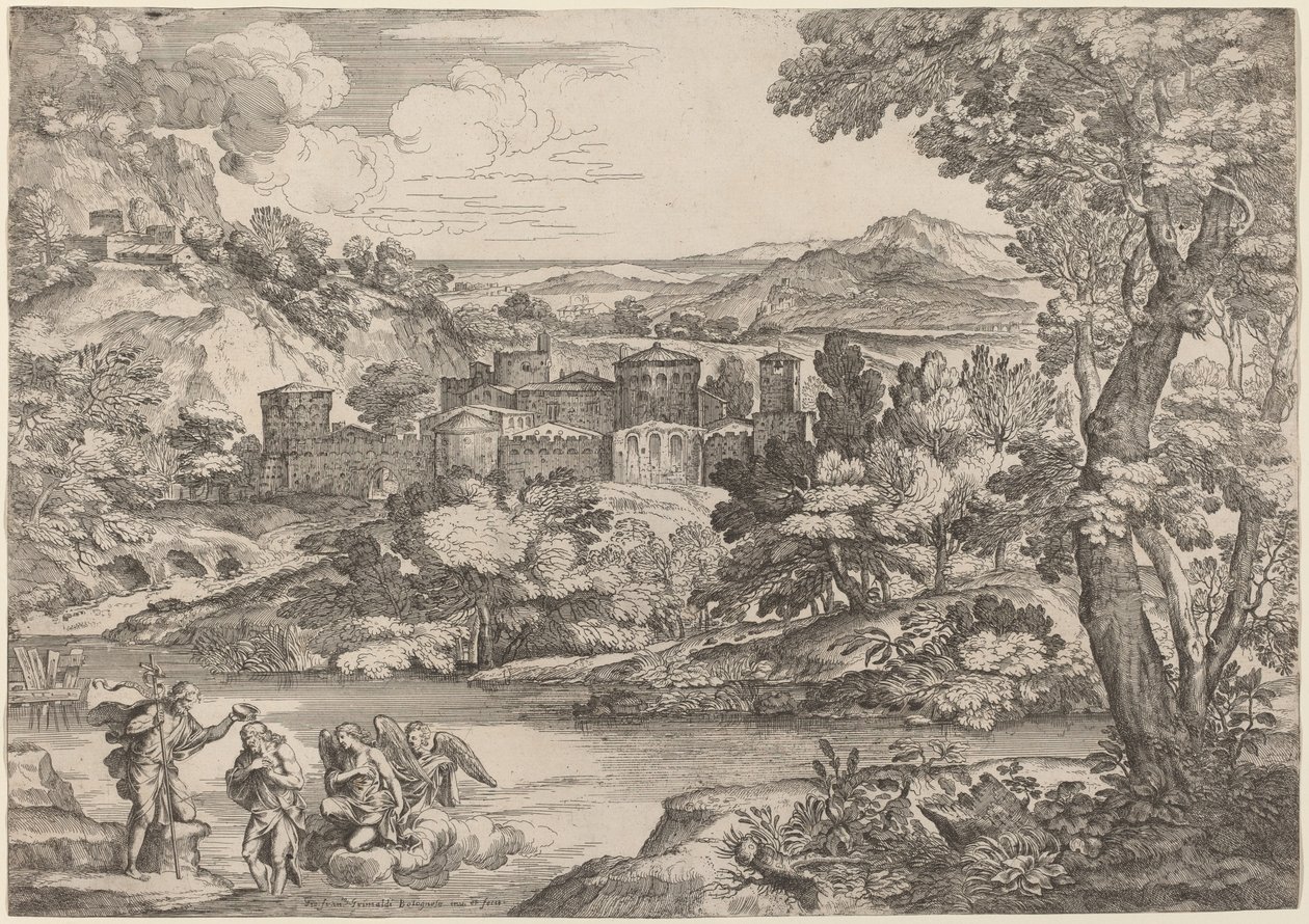 De Doop van Christus, Gezet in een Bergachtig Landschap door Giovanni Francesco Grimaldi
