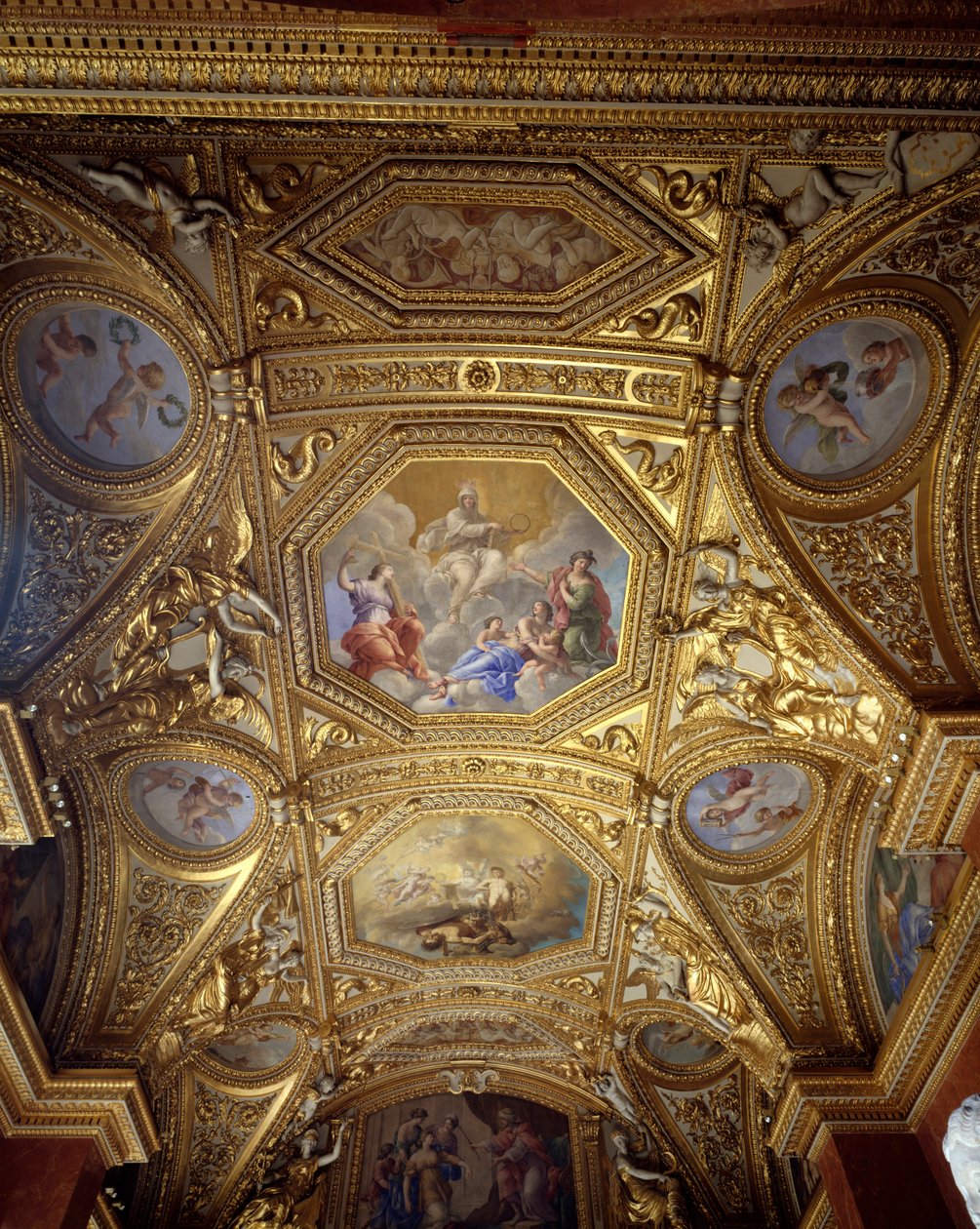 Plafond van de Paradezaal en Kabinet aan het water van het zomerappartement van koningin Anna van Oostenrijk door Giovanni Francesco Romanelli