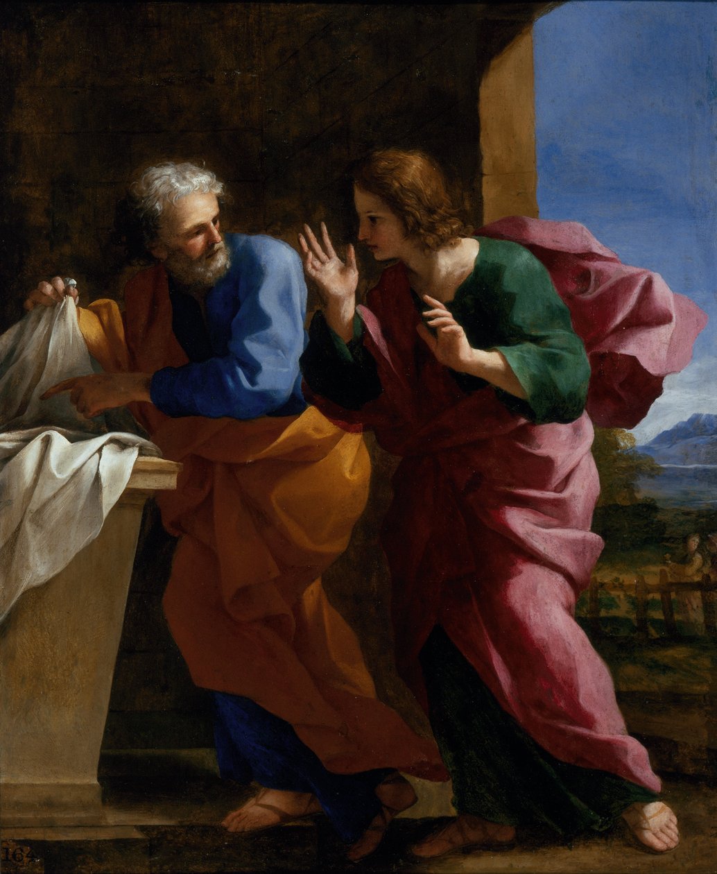 Sint-Jan en Sint-Petrus bij het graf van Christus door Giovanni Francesco Romanelli