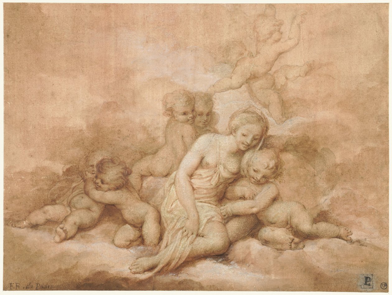 Vrouw met kinderen door Giovanni Francesco Romanelli