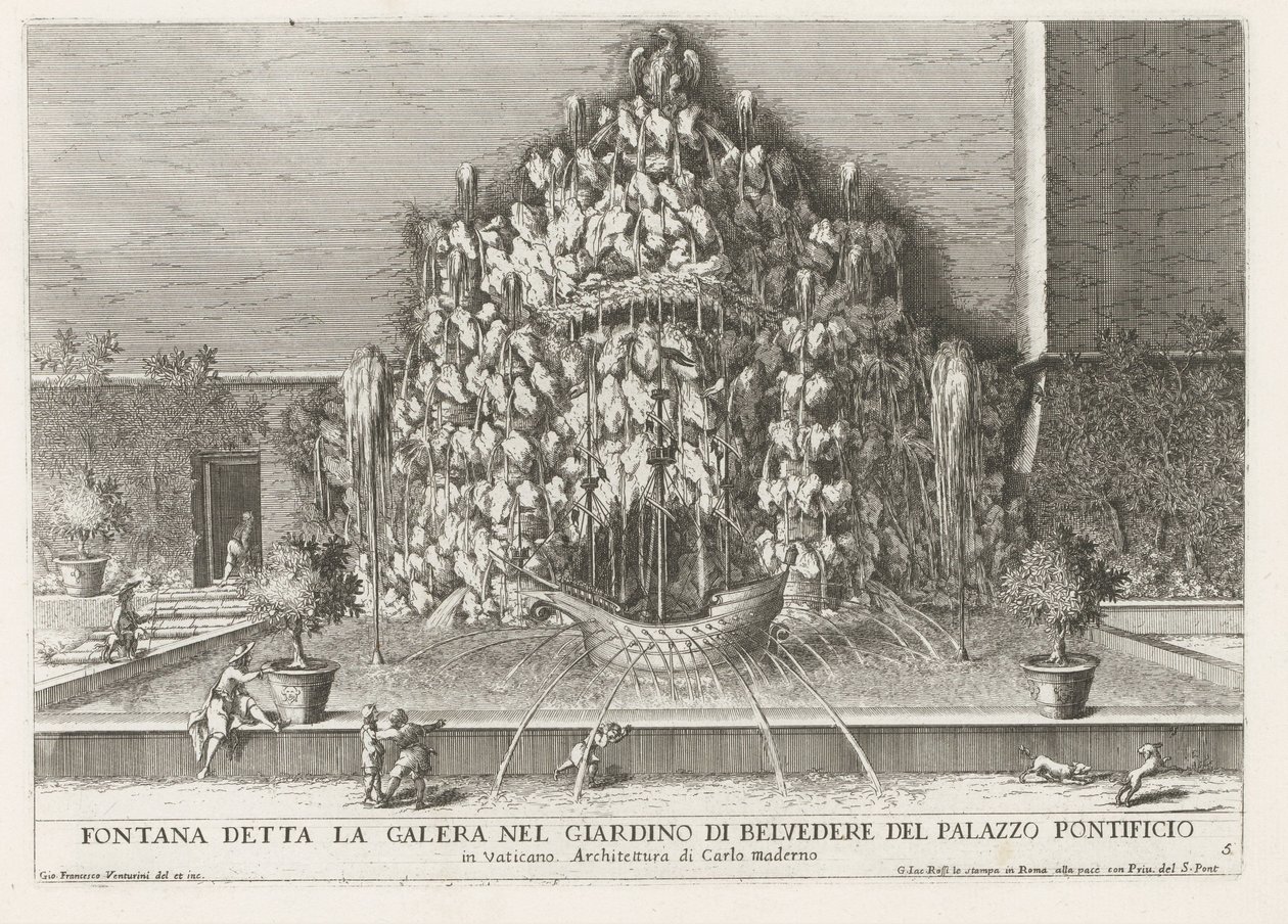 Fontana della Galera in de Vaticaanse tuinen door Giovanni Francesco Venturini
