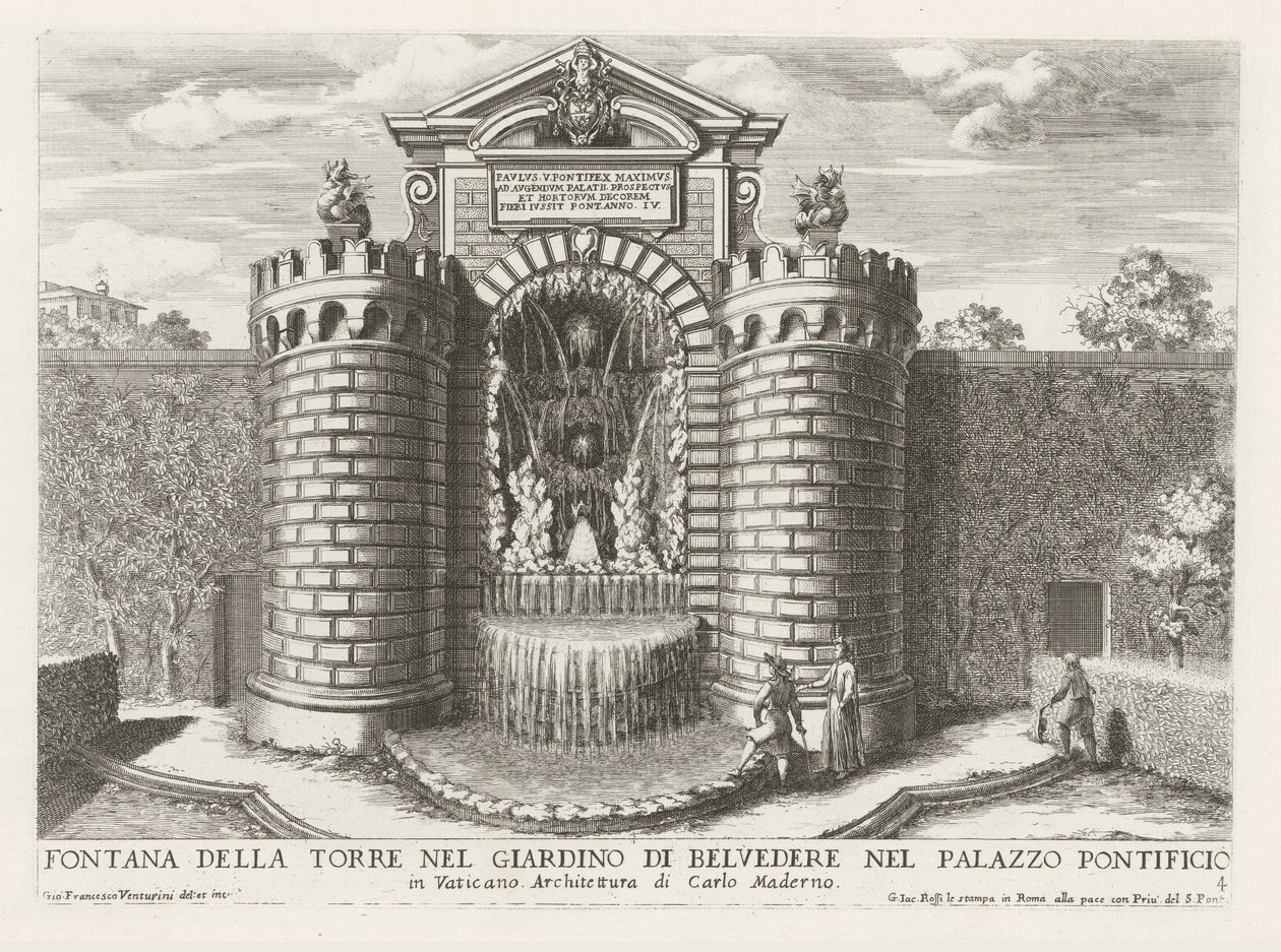 Fontein in de Vaticaanse tuinen door Giovanni Francesco Venturini
