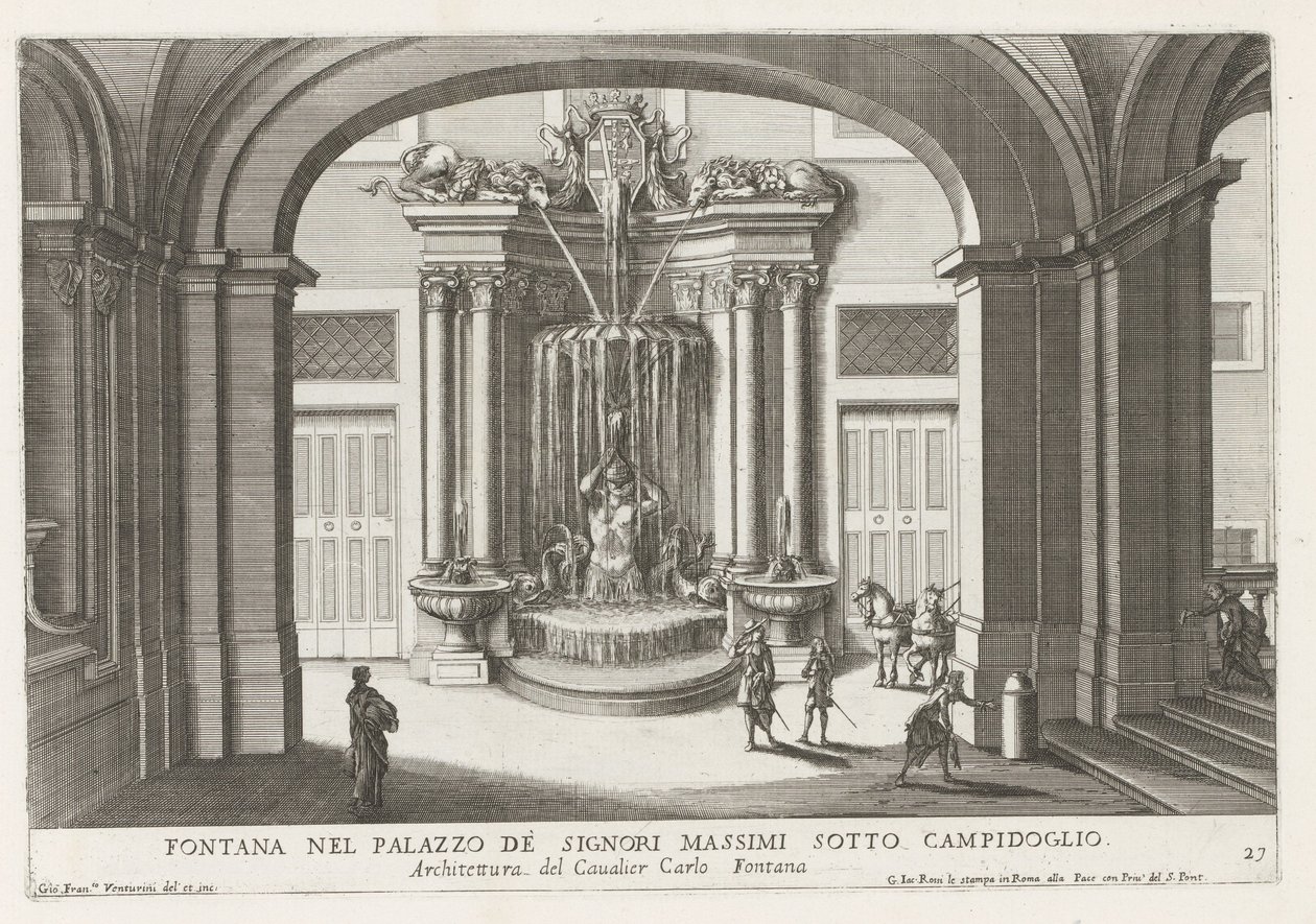 Fontein in de binnenplaats van het Palazzo Massimo di Rignano te Rome door Giovanni Francesco Venturini
