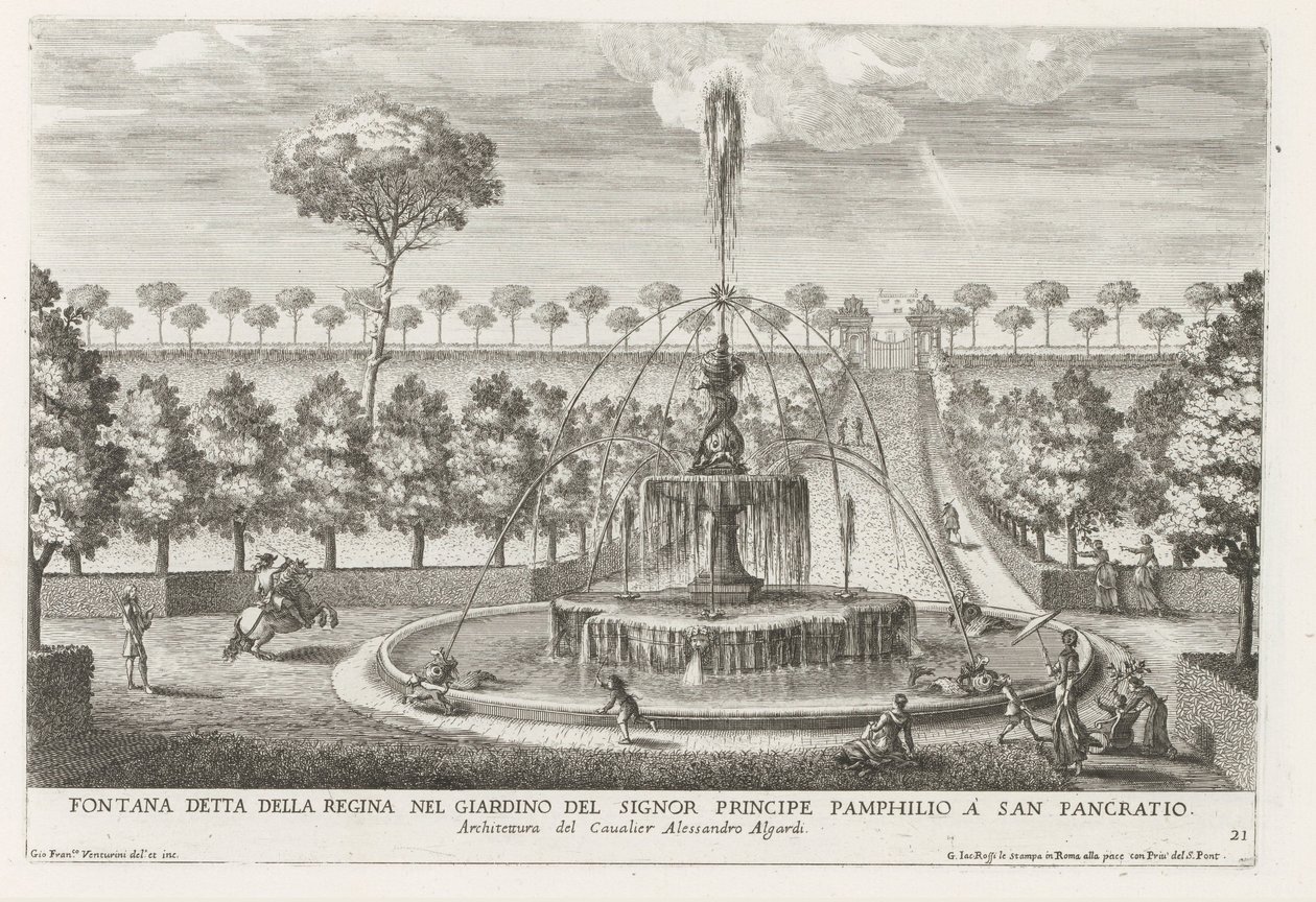 Fontein in de tuinen van Villa Doria Pamphilj te Rome door Giovanni Francesco Venturini