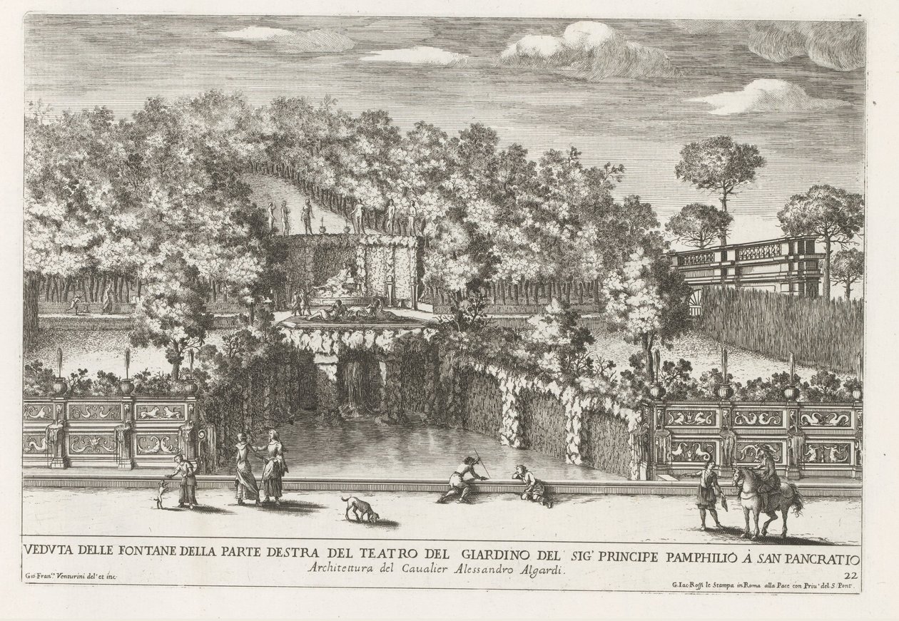 Fontein in de tuinen van Villa Doria Pamphilj te Rome door Giovanni Francesco Venturini
