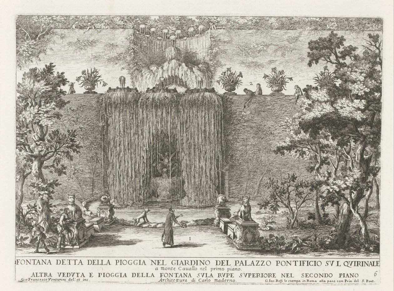 Fontein in de tuinen van het Palazzo del Quirinale te Rome door Giovanni Francesco Venturini