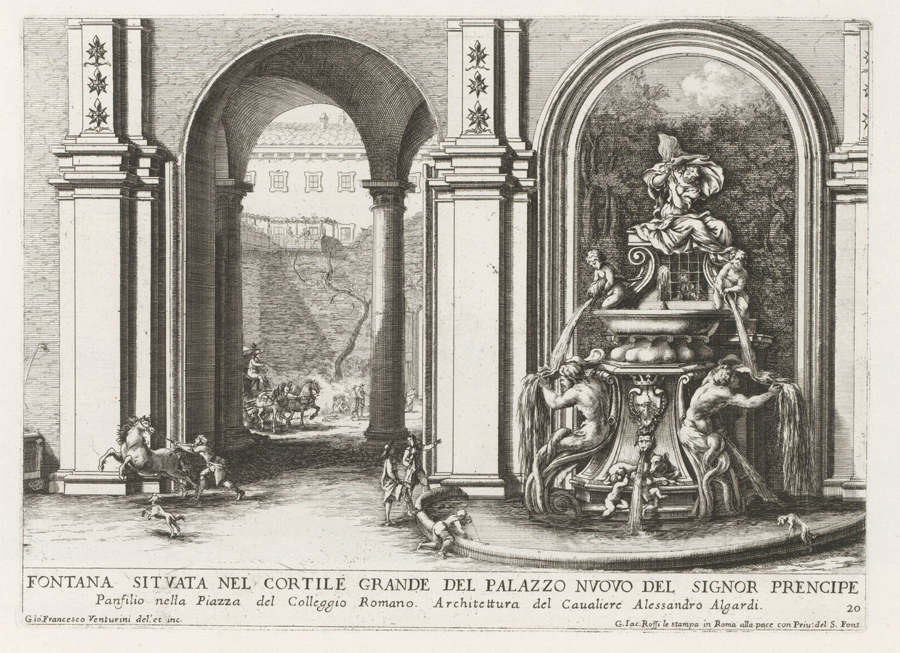 Fontein in een binnenplaats van het Palazzo Doria Pamphilj te Rome door Giovanni Francesco Venturini