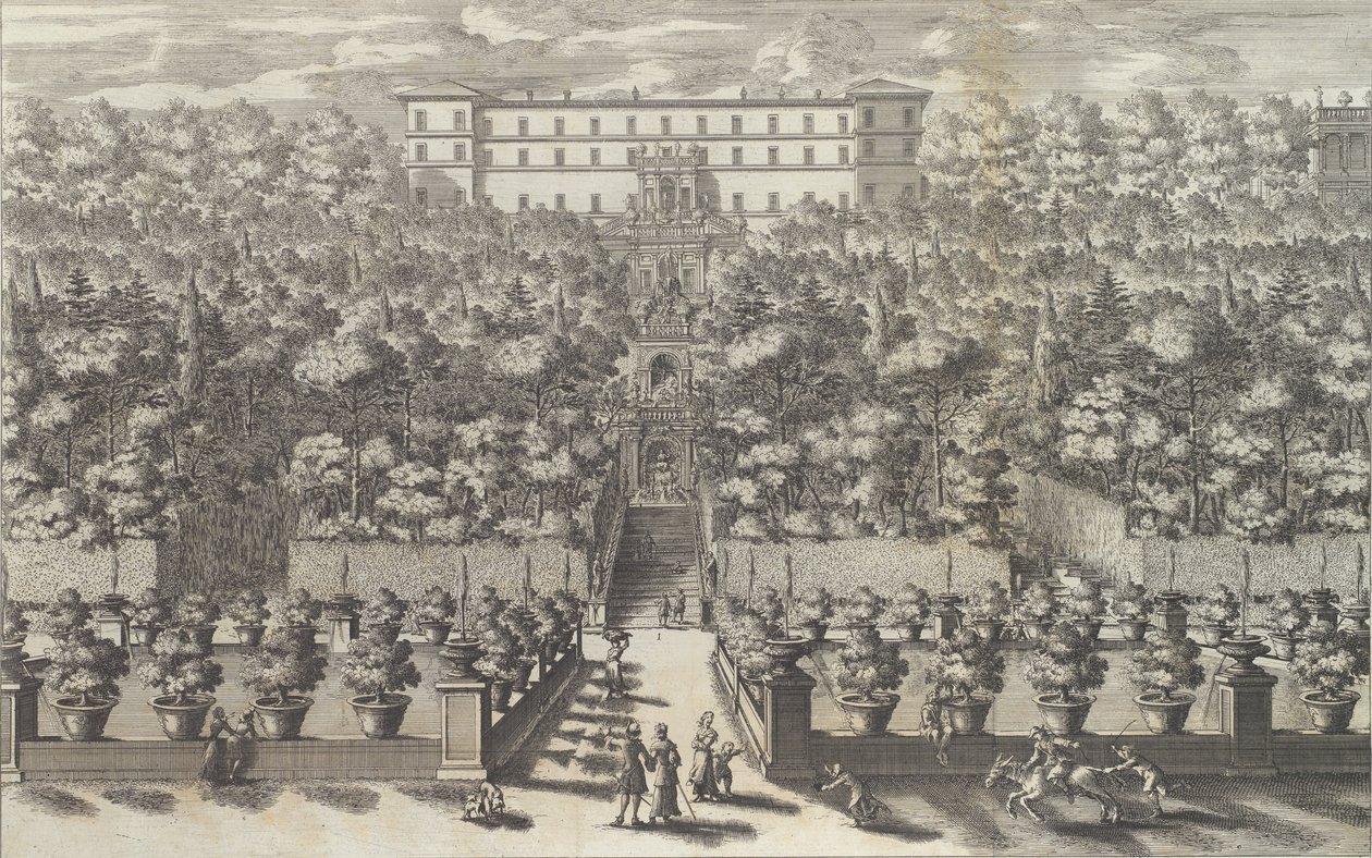 Veduta van het Palazzo vanaf de Tuin met zijn Fonteinen door Giovanni Francesco Venturini