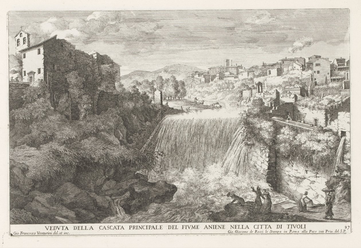Waterval in de rivier de Aniene bij Tivoli door Giovanni Francesco Venturini