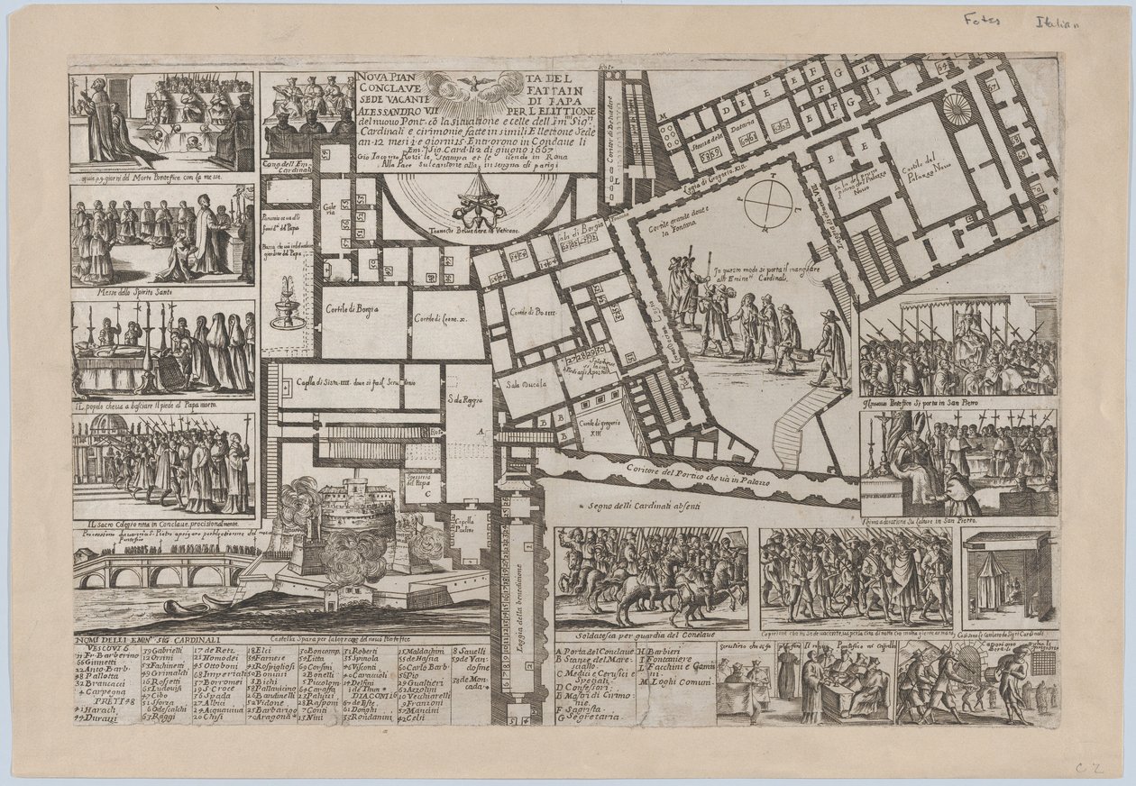 Pauselijk conclaaf na de dood van paus Alessandro VII... door Giovanni Giacomo De Rossi