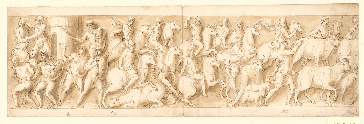 Een Duitse nederzetting wordt vernietigd (einde van LXXI); de vluchtende Duitsers worden achtervolgd (LXXII); Vrouwen (niet afgebeeld door Guerra) en dieren worden meegenomen (LXXIII) door Giovanni Guerra