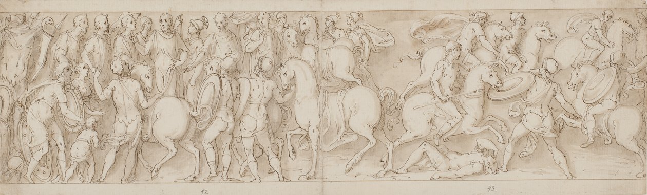 De Sarmaten onderwerpen zich aan de keizer; de Romeinen vallen barbaren aan door Giovanni Guerra