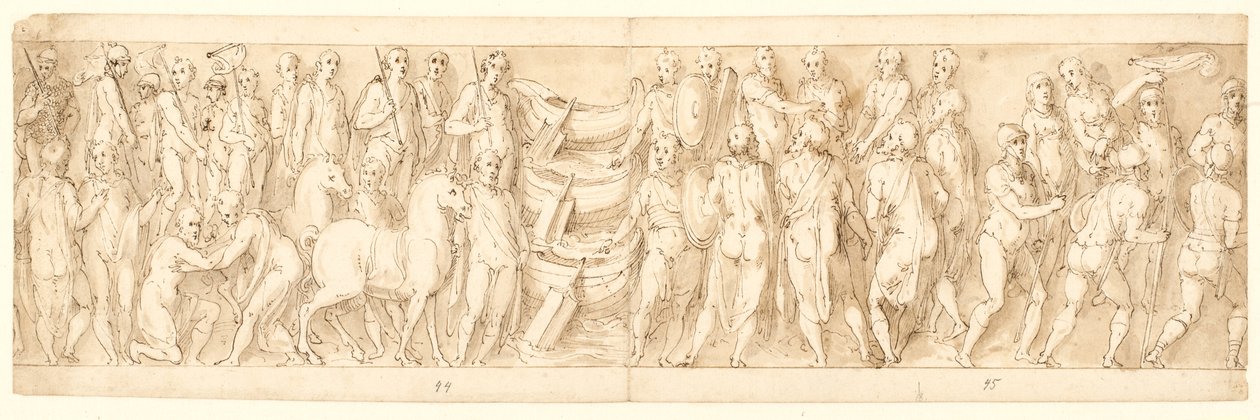 De Sarmaten geven zich over (LIII); Duitsers worden over de Donau geleid (LIX); Duitsers worden beschuldigd door Sarmaten voor Marcus Aurelius (LX); begin van een onthoofdingsscène (LXI) door Giovanni Guerra