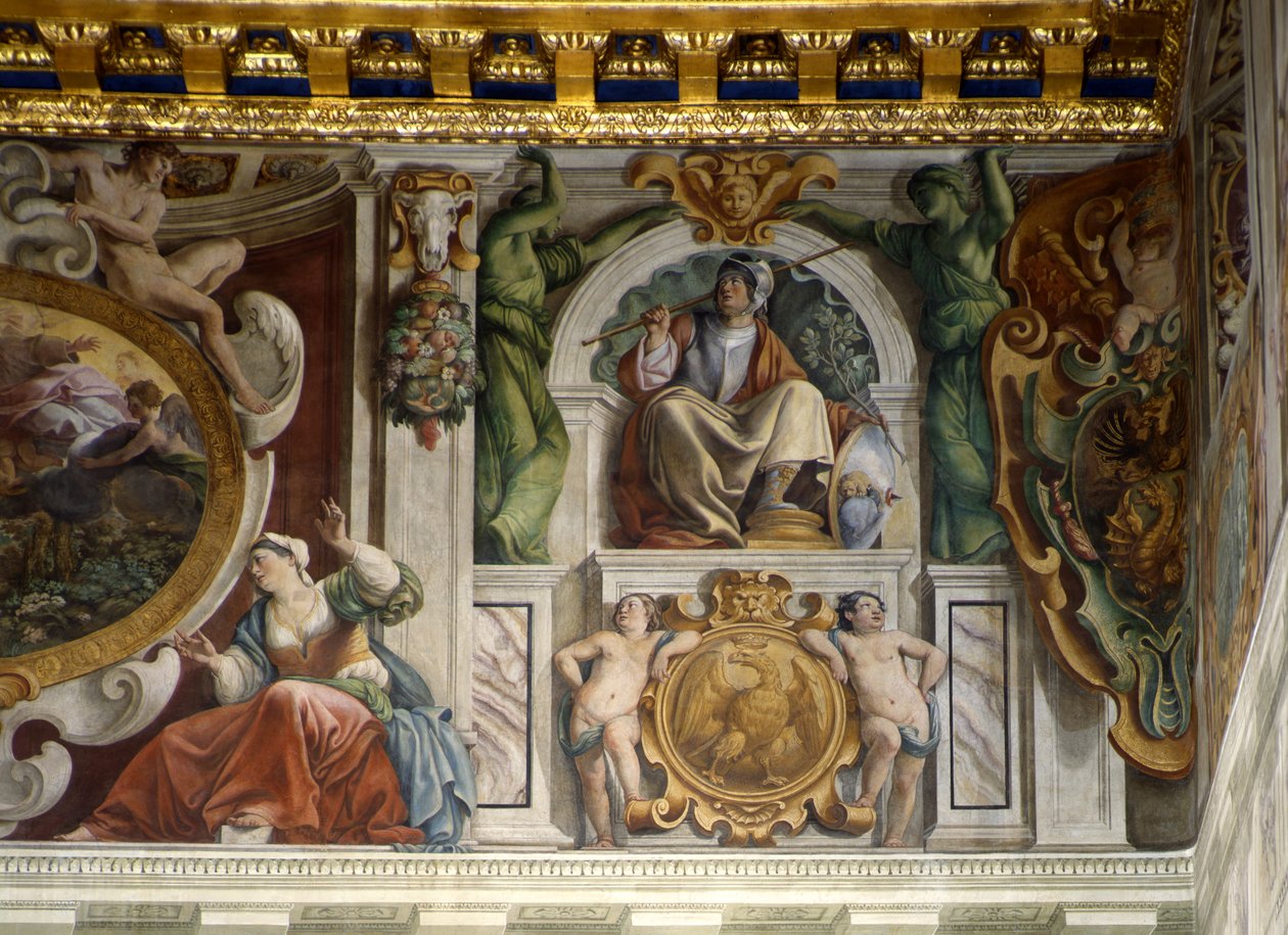 Detail van de fresco in de paleishal, Quirinaal Paleis, Rome door Giovanni Lanfranco
