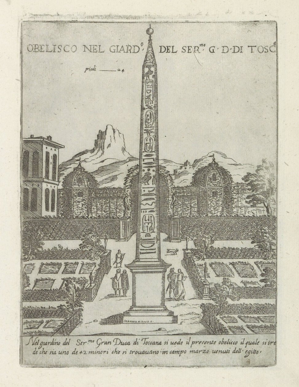 Egyptische obelisk in de tuin van de Villa Medici te Rome door Giovanni Maggi
