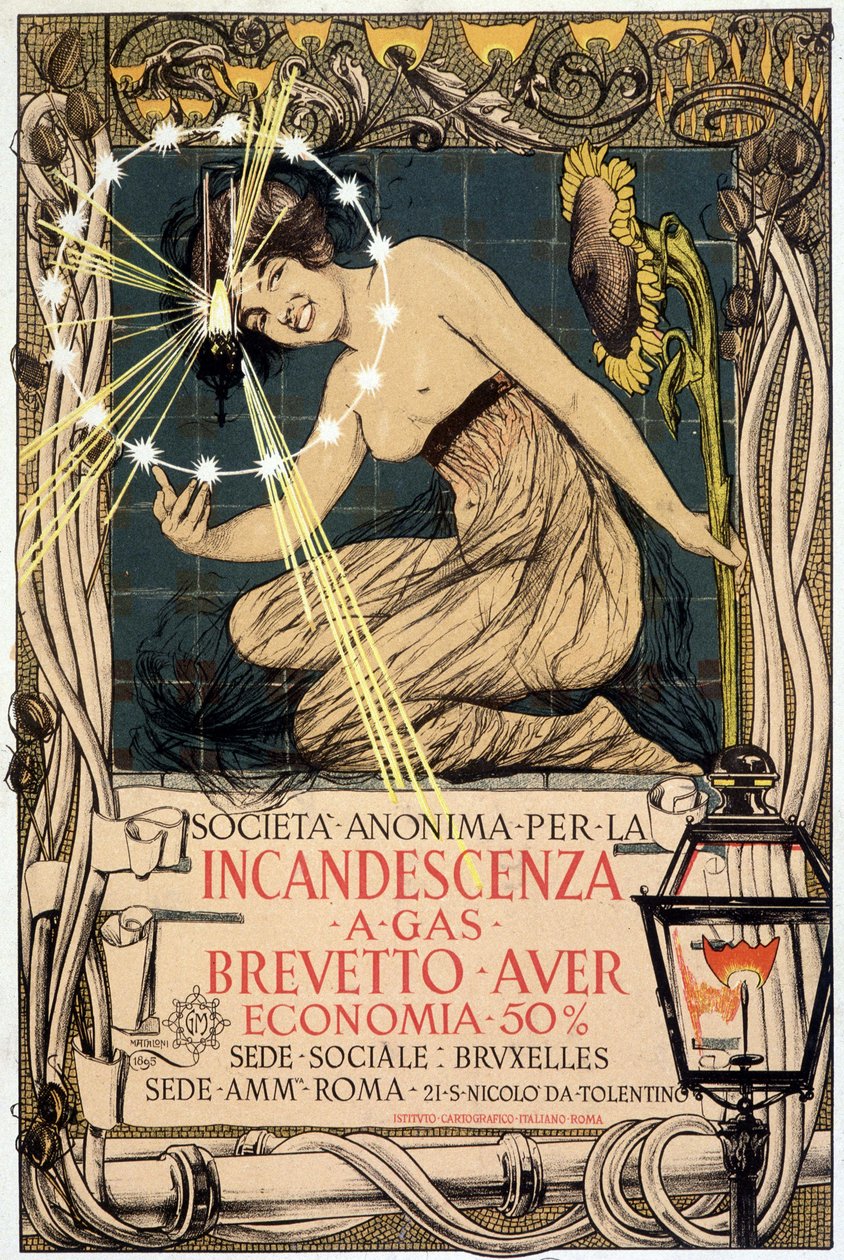 Reclame voor gasgloeilamp, door Mataloni, Italië door Giovanni Maria Mataloni