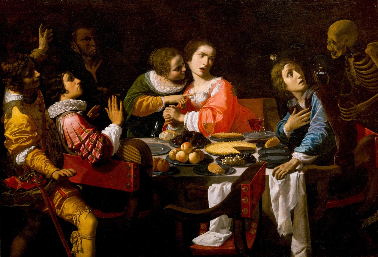De dood komt aan de bankettafel Memento Mori, ca. 1635 door Giovanni Martinelli
