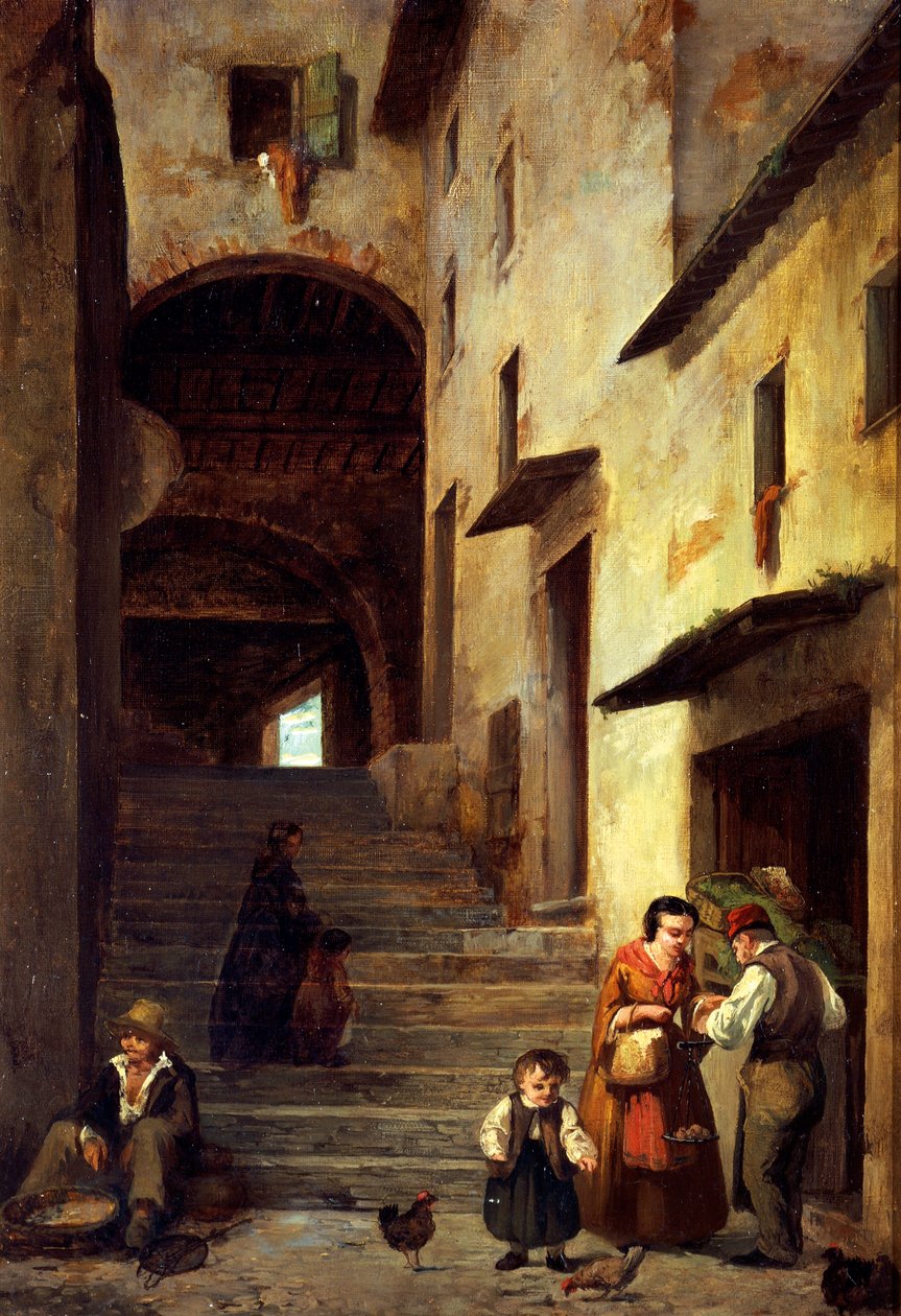 Straat in Sestri Levante, Riviera van Genua, ca. 1863 door Giovanni Mochi