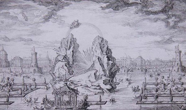 Vuurwerk ter viering van de geboorte van de Dauphin, gegraveerd door Jean Dumont door Giovanni Niccolo (after) Servandoni