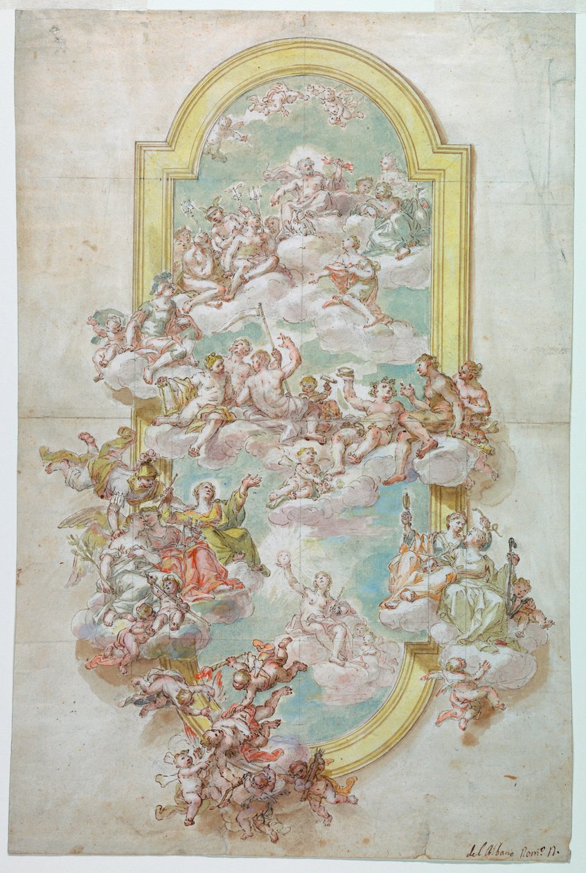Tekening, Plafond met Jupiter, Jun, 1718-30 door Giovanni Odazzi