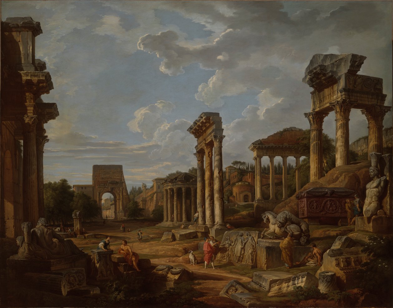 Een Capriccio van het Romeinse Forum door Giovanni Paolo Panini