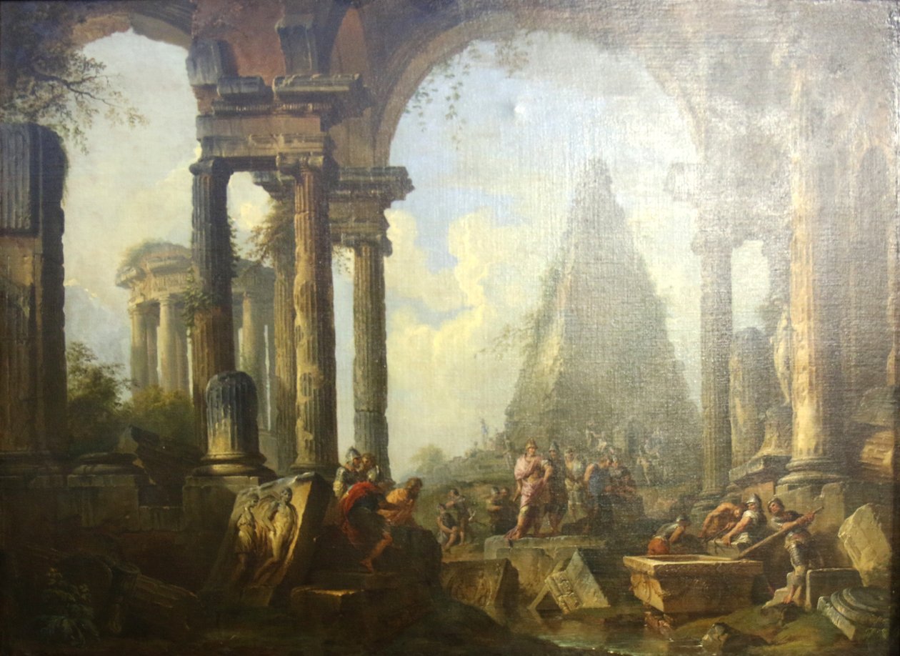Alexander de Grote voor het graf van Achilles. door Giovanni Paolo Panini