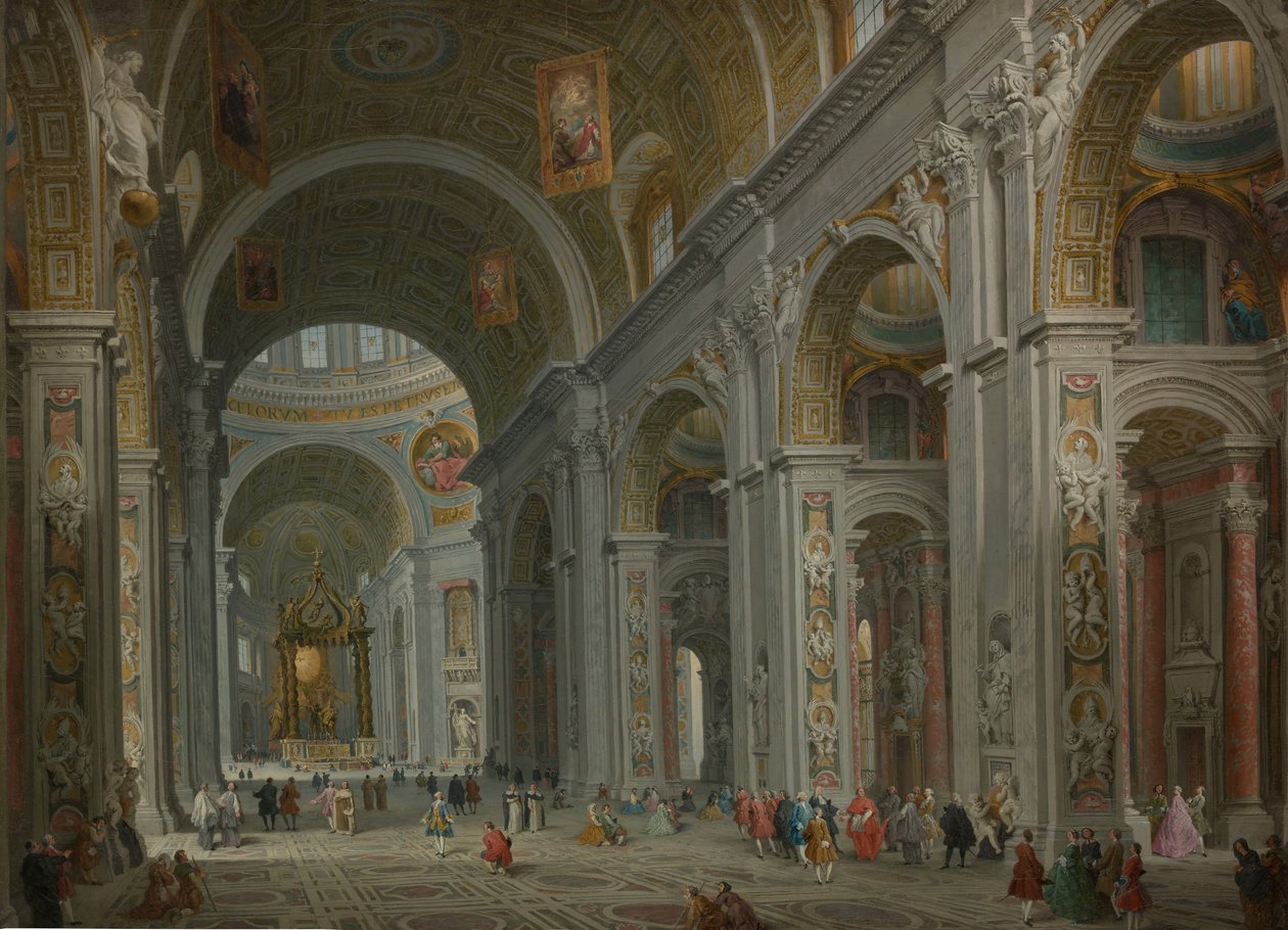 Interieur van Sint-Pieter, Rome, na 1754 door Giovanni Paolo Panini