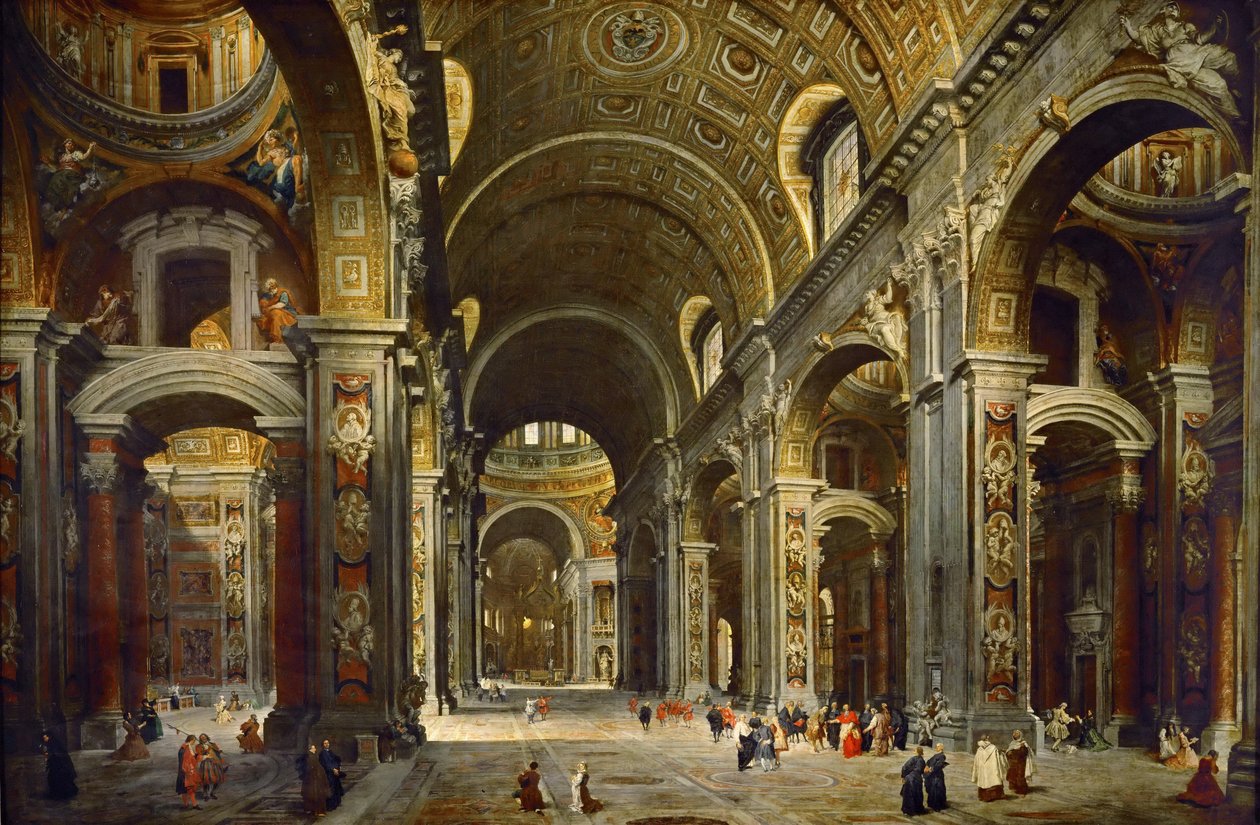 Kardinaal Melchior de Polignac bezoekt de Basiliek van Sint-Pieter in Rome door Giovanni Paolo Pannini