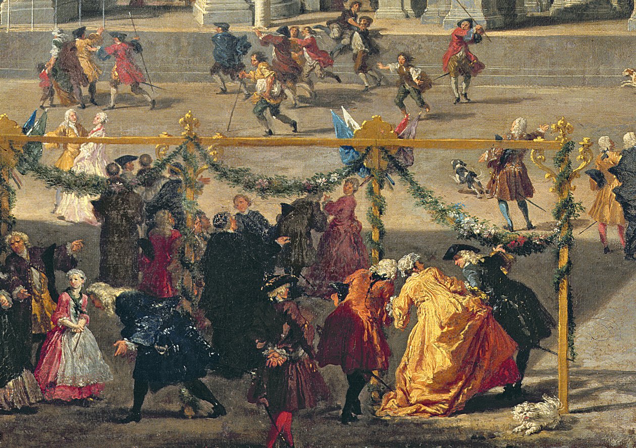 Voorbereiding voor het Vuurwerk op Piazza Navona, Rome, ter Viering van de Geboorte van de Dauphin, 1729 (detail) door Giovanni Paolo Pannini