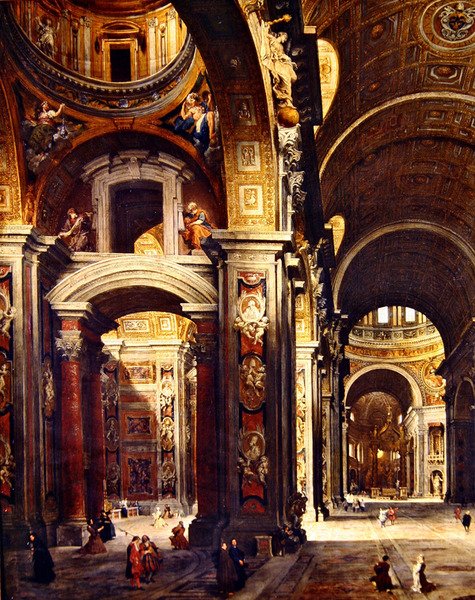 Kardinaal Melchior de Polignac bezoekt de Sint-Pietersbasiliek in Rome, 1730 door Giovanni Paolo Pannini