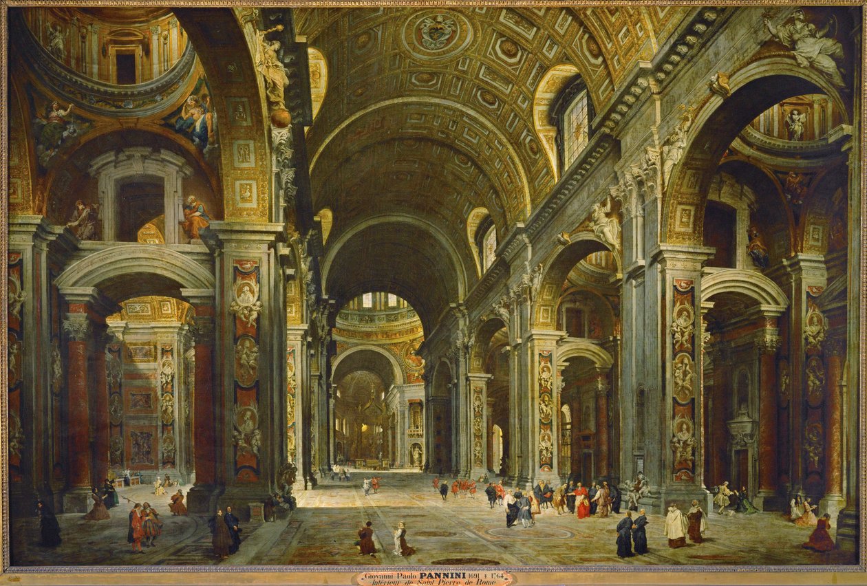 Kardinaal Melchior de Polignac bezoekt de Sint Pieter in Rome ... door Giovanni Paolo Pannini or Panini