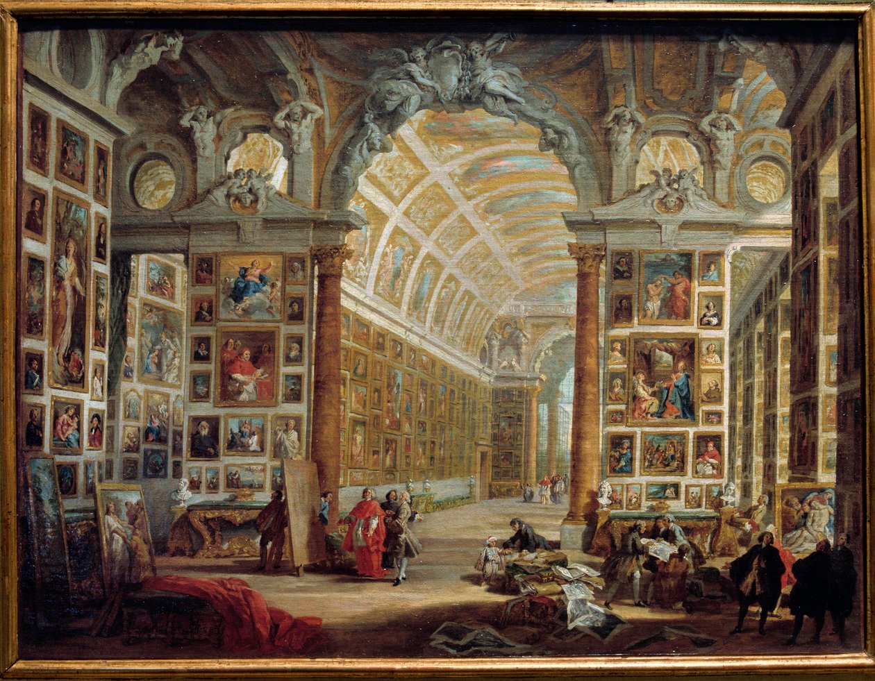 De galerij van Silvio Valenti Gonzaga (of Gonzague) (1690-1756), kardinaal van Clement XII door Giovanni Paolo Pannini