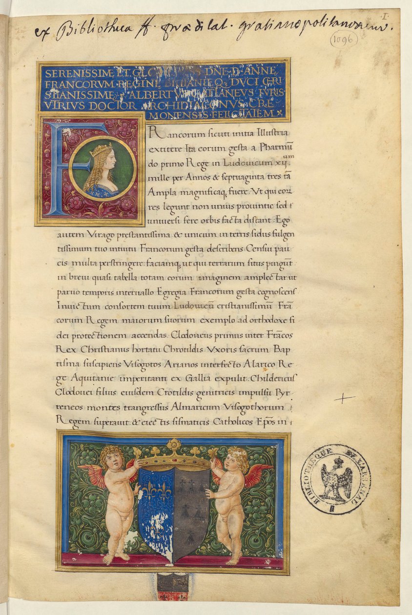 Frontispice bij de Geschiedenis van de koningen van Frankrijk door Albert Cattaneo van Piacenza door Giovanni Pietro Birago