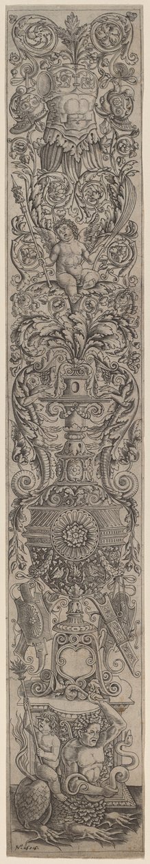 Ornamentpaneel: Triton bereden door een kind door Giovanni Pietro Birago and Zoan Andrea