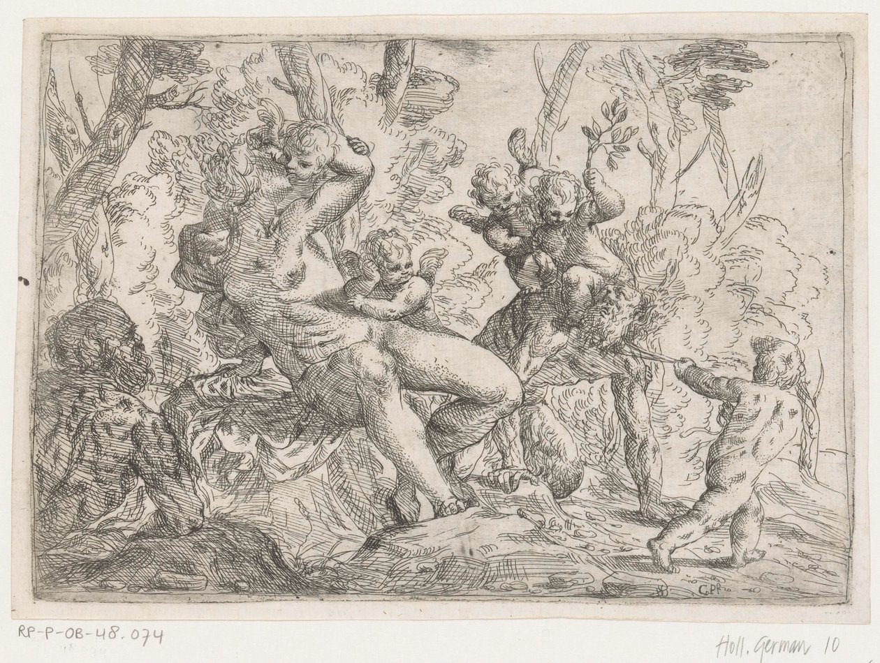 Een sater door putti en Venus gevangen door Giovanni Pietro Possenti