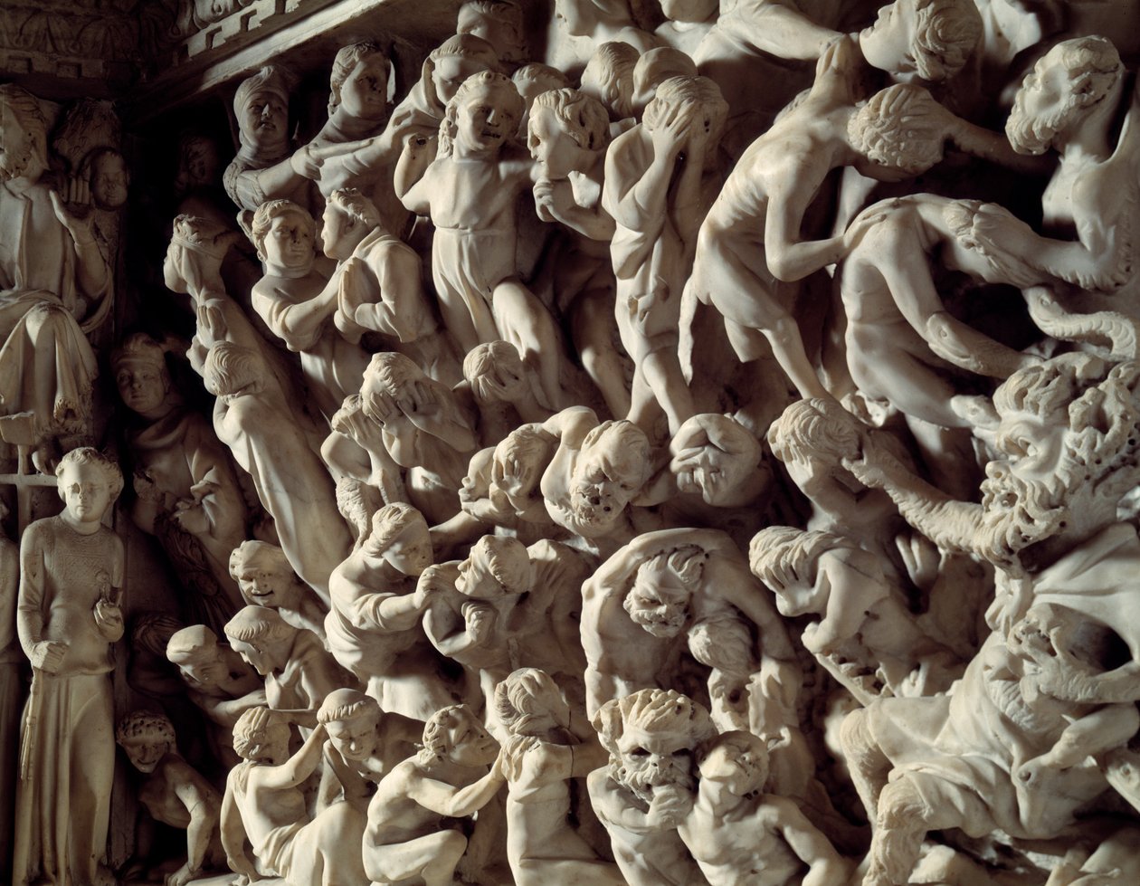 Detail van de reliëfs van de stoel door Giovanni Pisano: de verdoemden (detail) door Giovanni Pisano