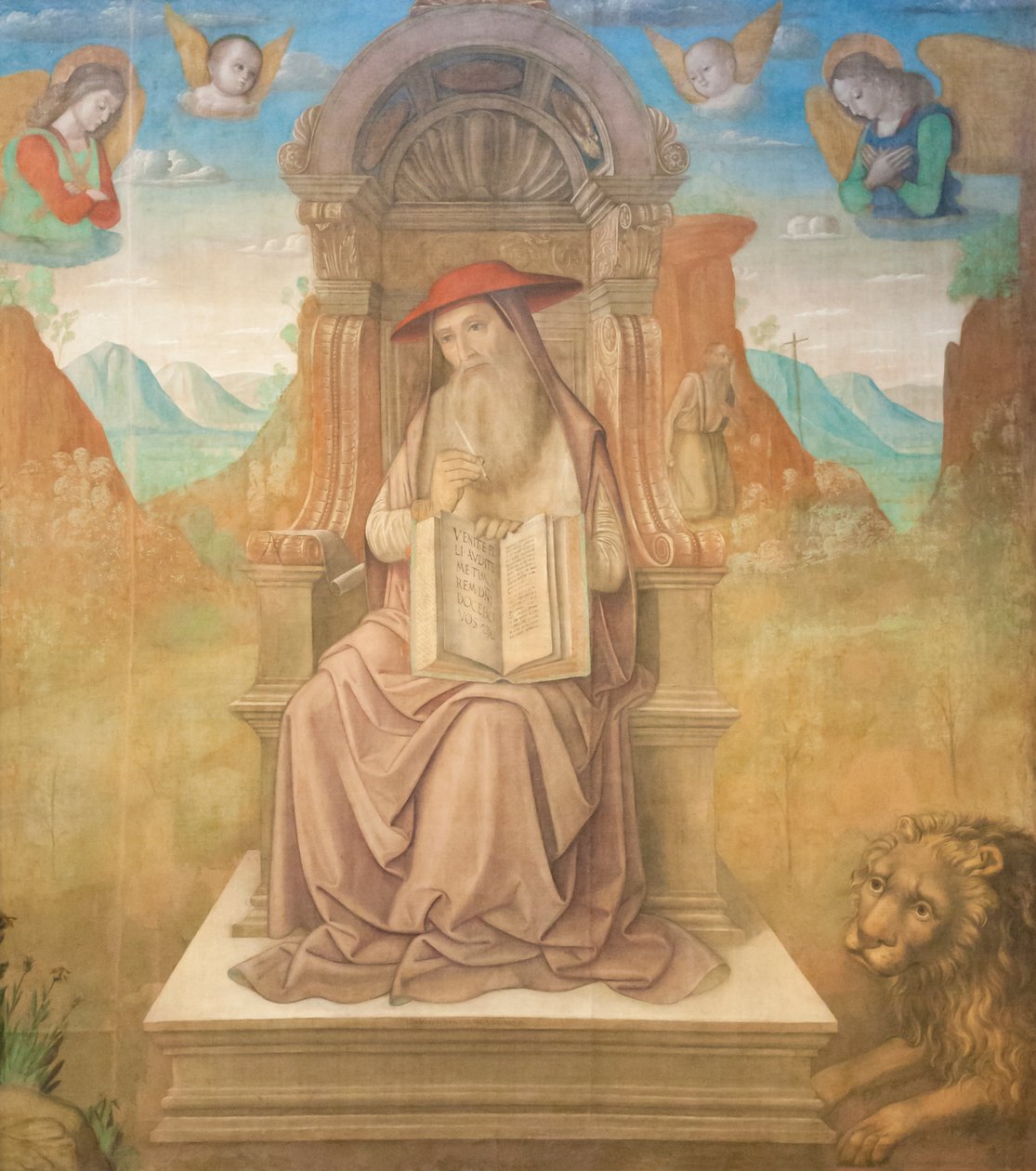 Sint Hiëronymus op de troon door Giovanni Santi or Sanzio