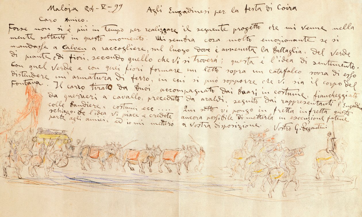 Schets voor processie van Feest van Calven Coira door Giovanni Segantini
