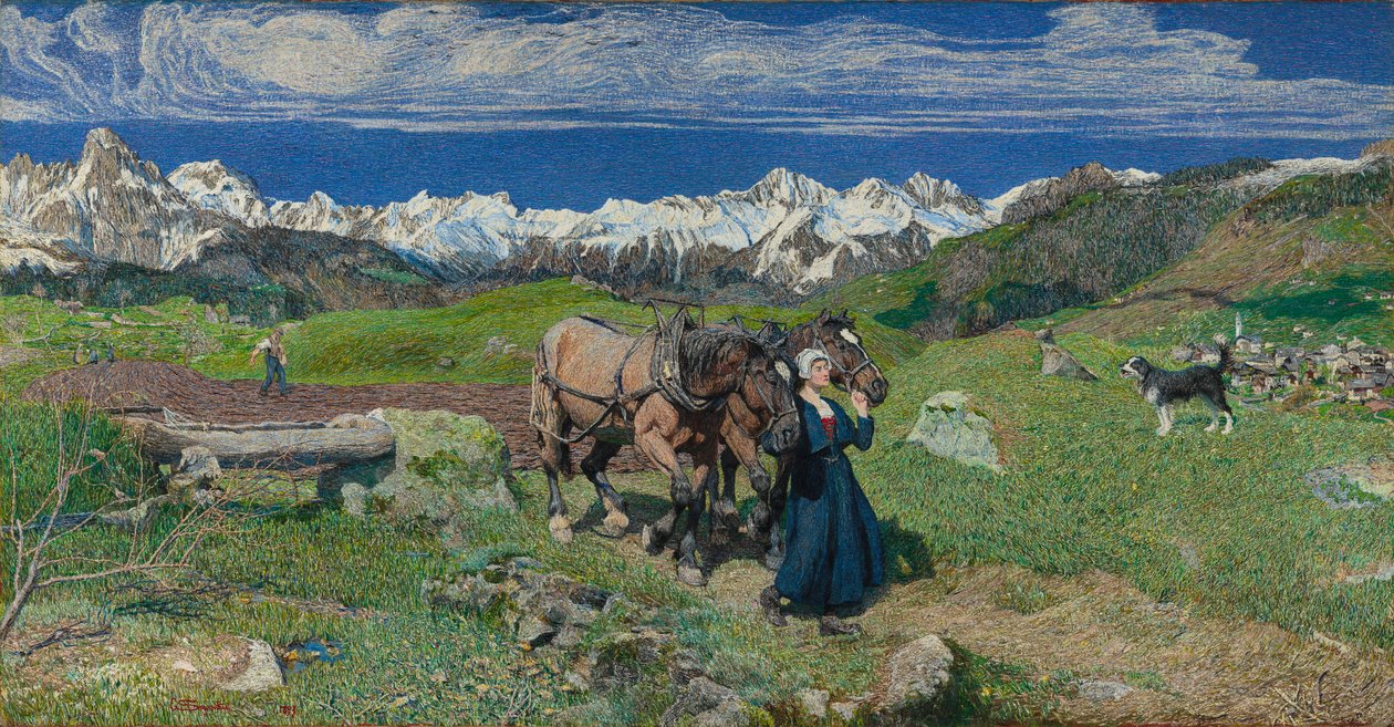 Lente in de Alpen door Giovanni Segantini