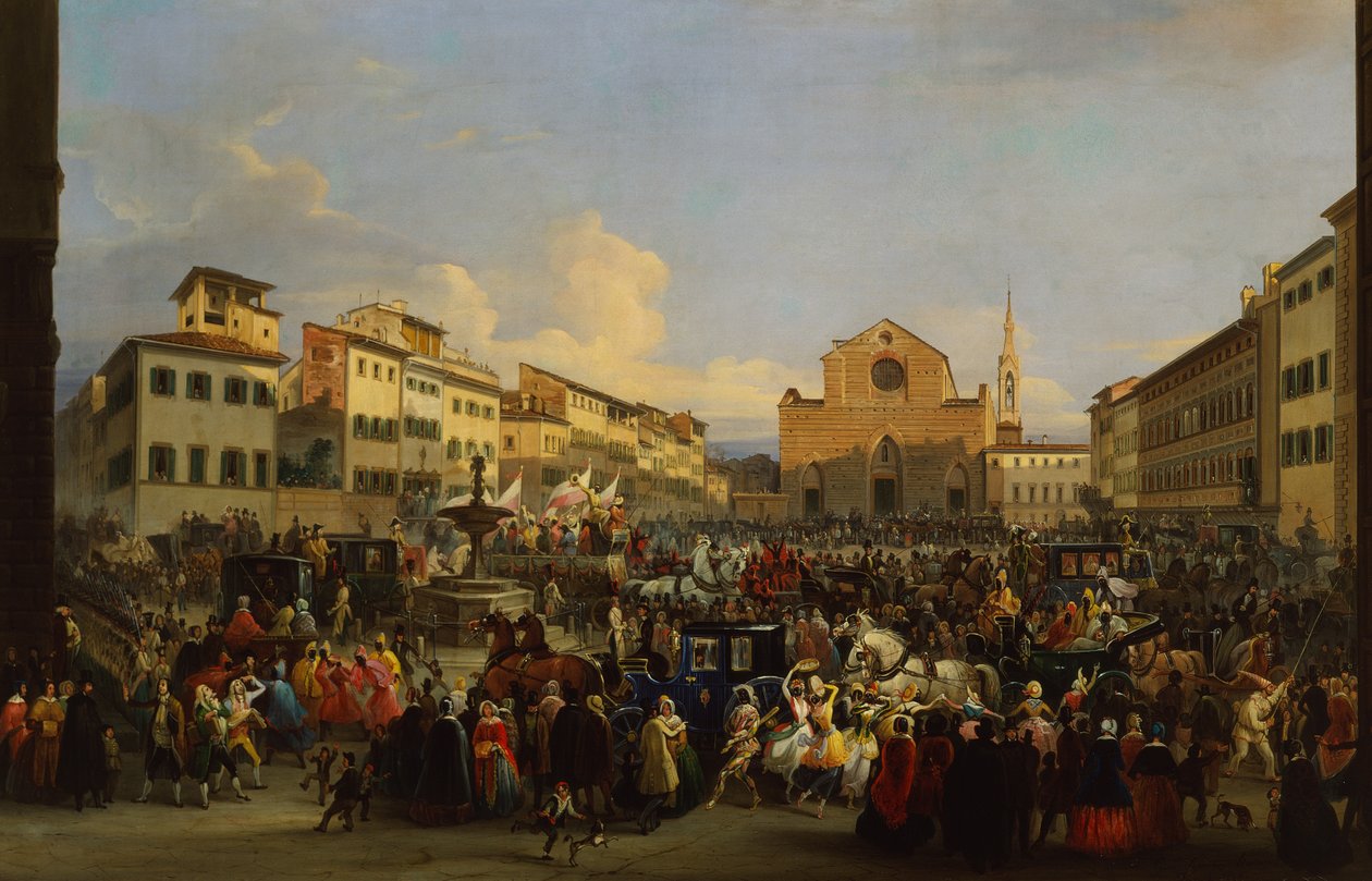 Piazza Santa Croce in Florence tijdens Carnaval door Giovanni Signorini