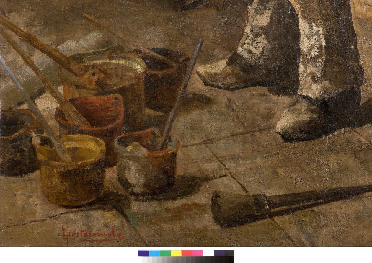 Ik ben ook een schilder of Dilettant of Het schildersatelier, 1885 (detail) door Giovanni Sottocornola