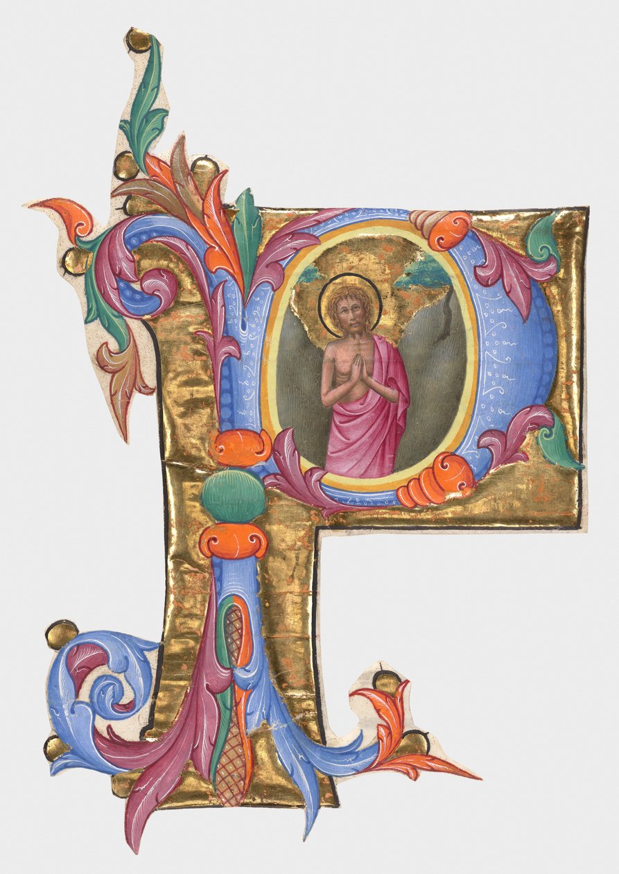 Initiale P: Johannes der Täufer, Ausschnitt aus einem Graduale door Giovanni di Paolo