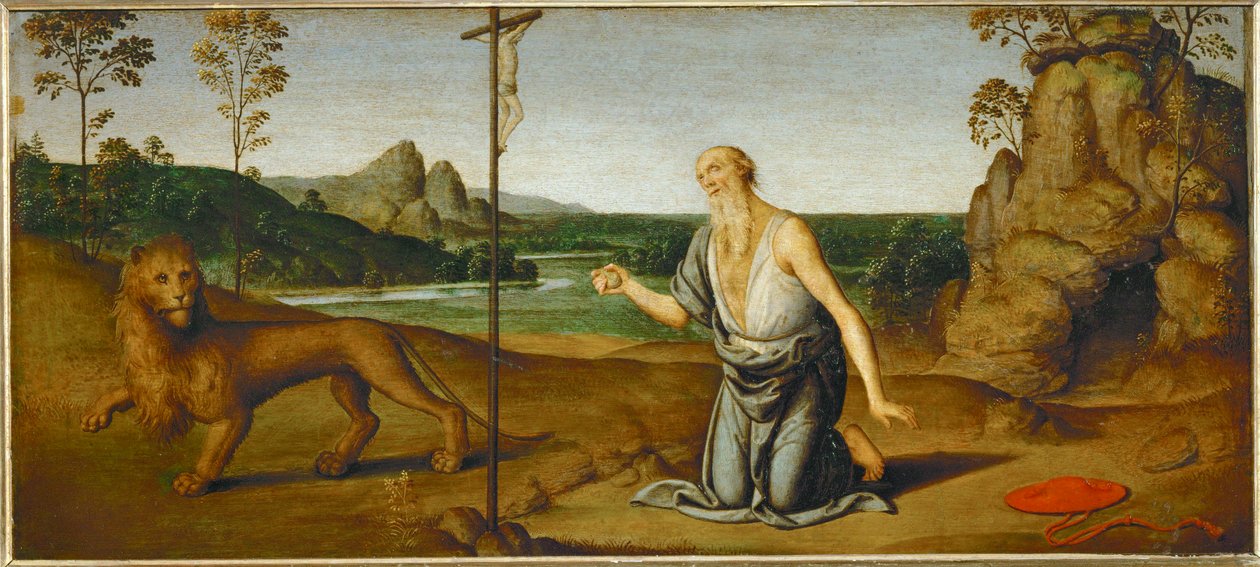 Hiëronymus in de woestijn ... door Giovanni di Pietro (c.1450 1529) (studio of)