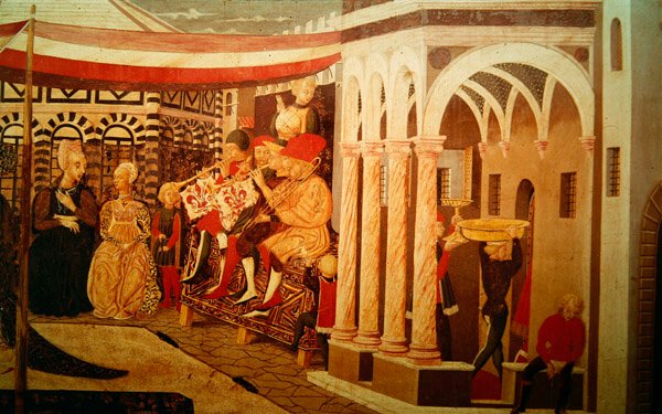 Frontaal van de Adimari Cassone met een huwelijkscène voor de Doopkapel, ca. 1450 door Giovanni di Ser Giovanni Scheggia