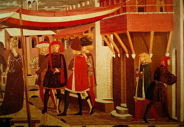 Frontaal van de Adimari Cassone, detail van het rechterpaneel, ca. 1450 (detail) door Giovanni di Ser Giovanni Scheggia