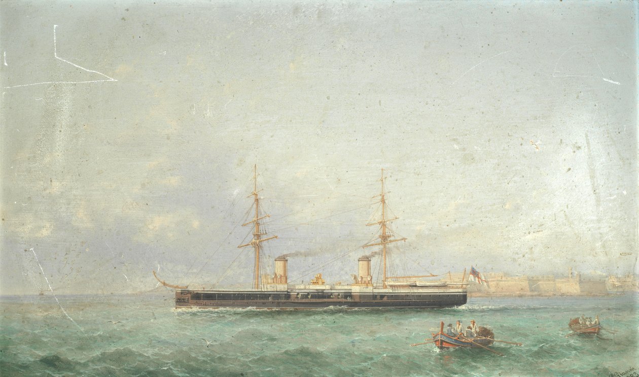 Het slagschip HMS Inflexible op weg naar zee vanuit Grand Harbour, La Valetta door Girolamo Gianni