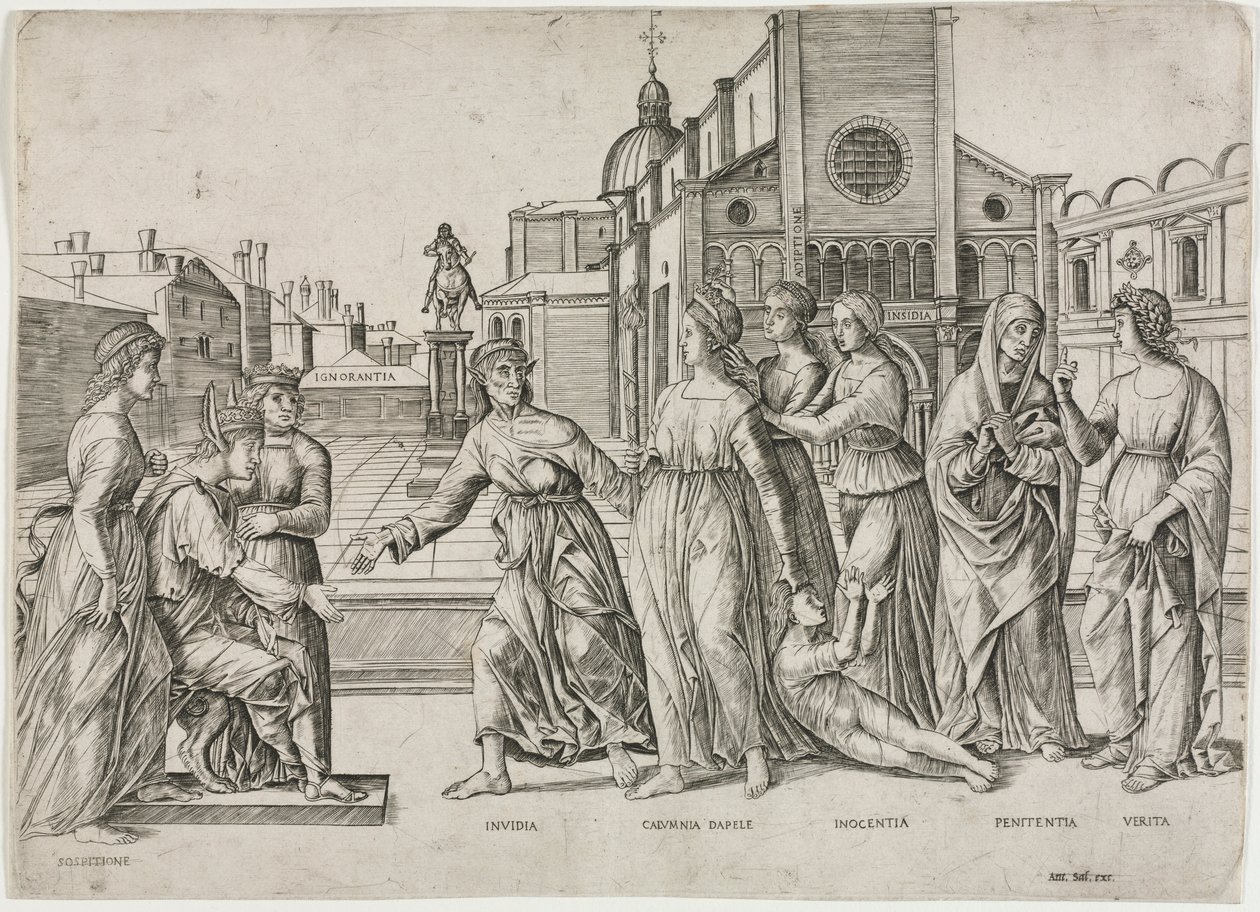 De Laster van Apelles, ca. 1500-1506 door Girolamo Mocetto