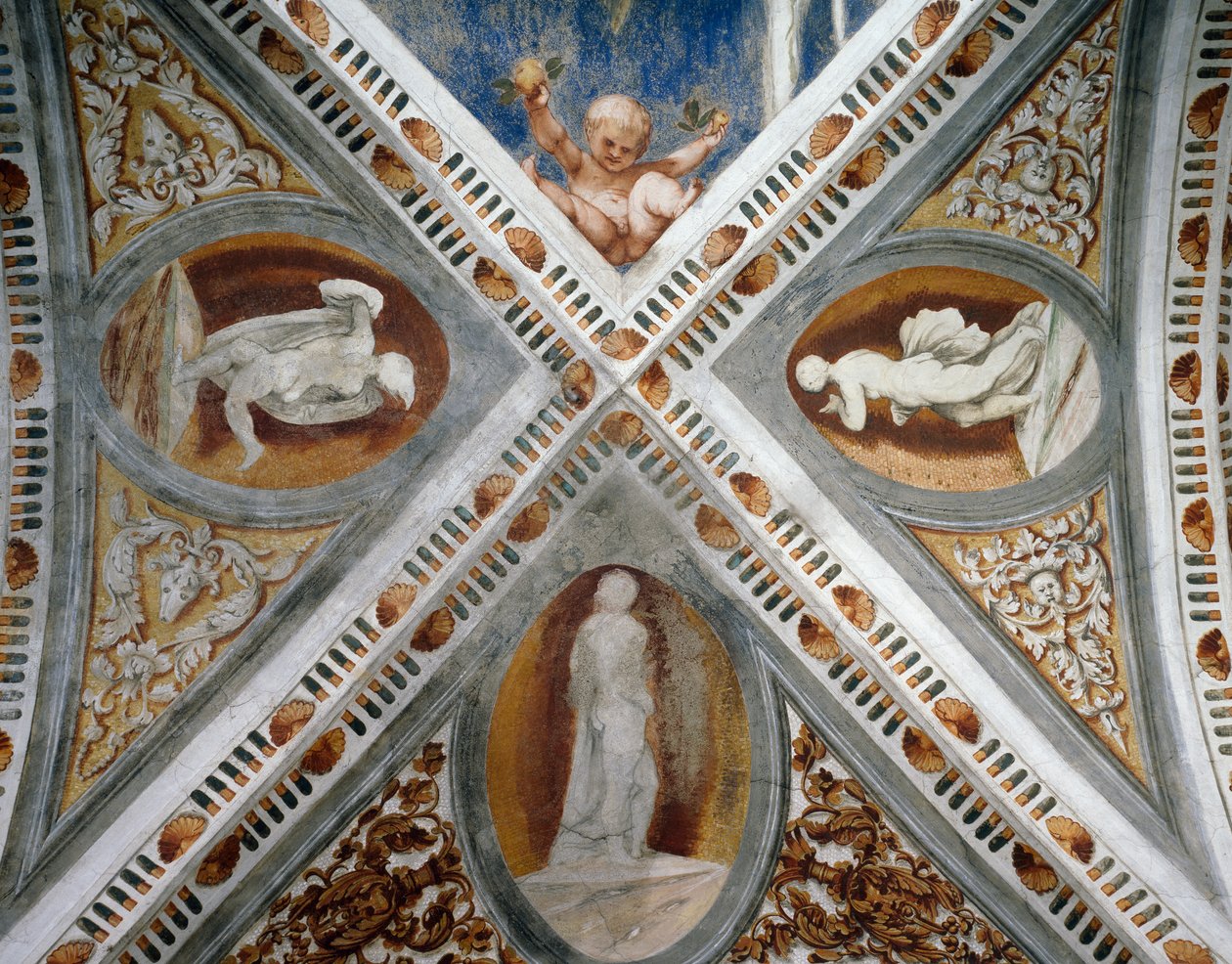 Mozaïeknissen en standbeelden (detail) door Girolamo Romanino