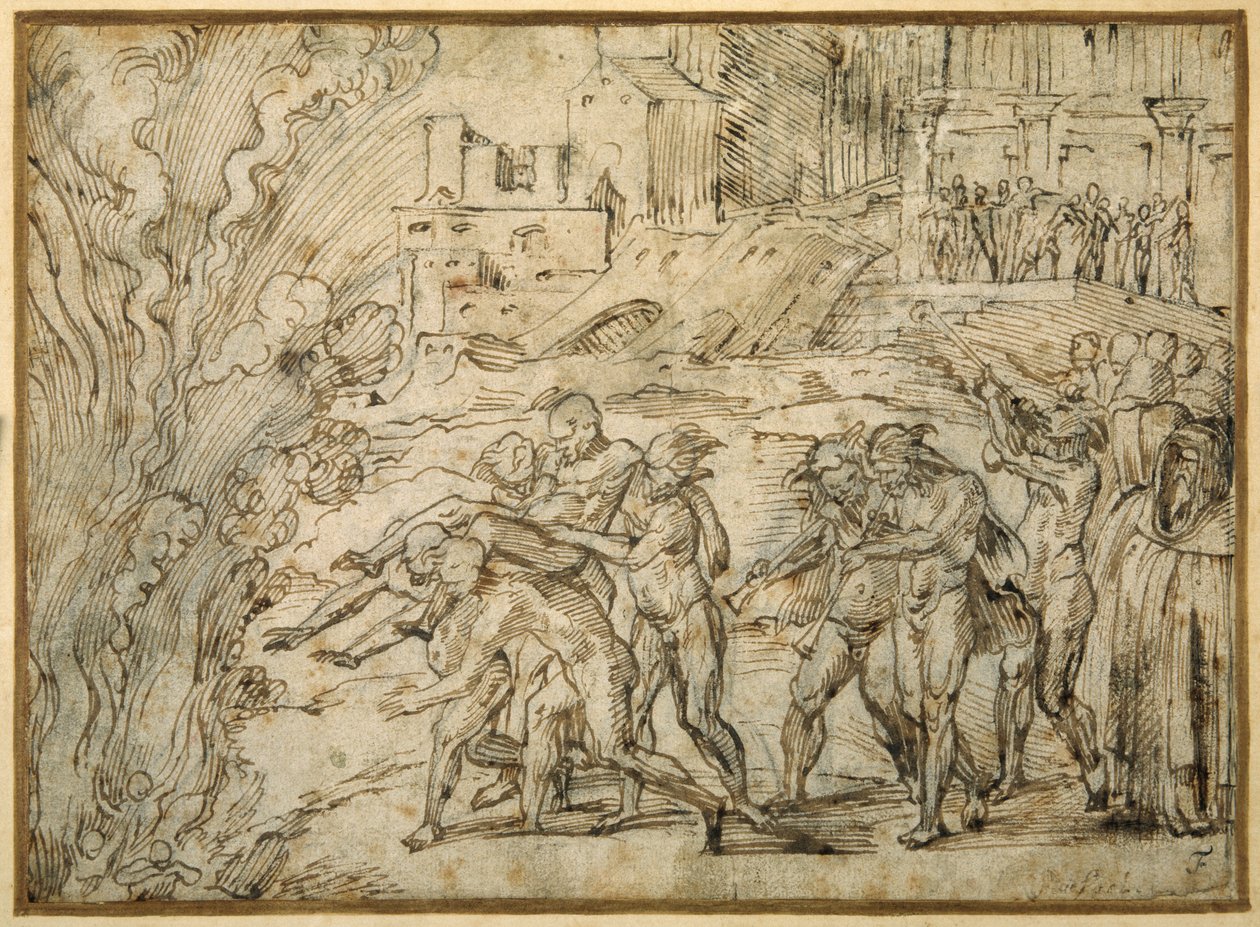 De brandstapel opgericht voor de troepen van Hannibal bij de val van Saguntum door Girolamo Romanino
